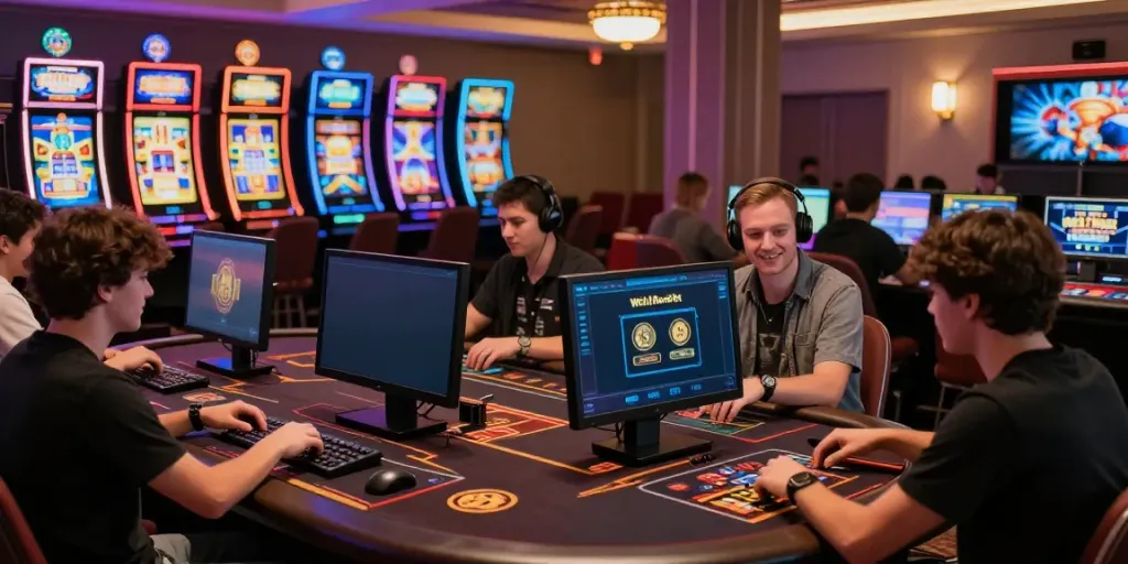 Engaged players enjoying the Wolfbet Bonus Page experience in a lively online casino setting.