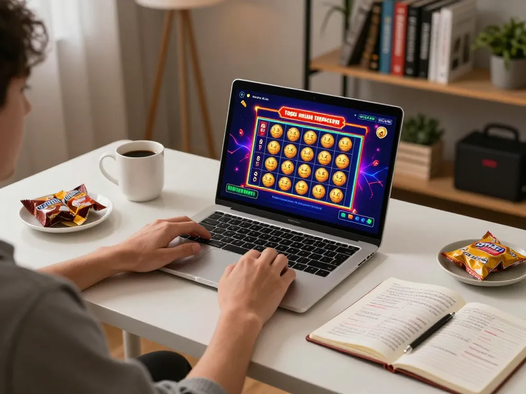 A cozy home gaming setup featuring a player enjoying togel online terpercaya on a laptop, emphasizing strategic gameplay and casual entertainment.