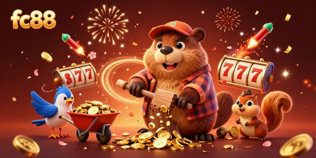 Experience winning moments with fc88 through a vibrant casino scene featuring gold coins and lucky symbols.