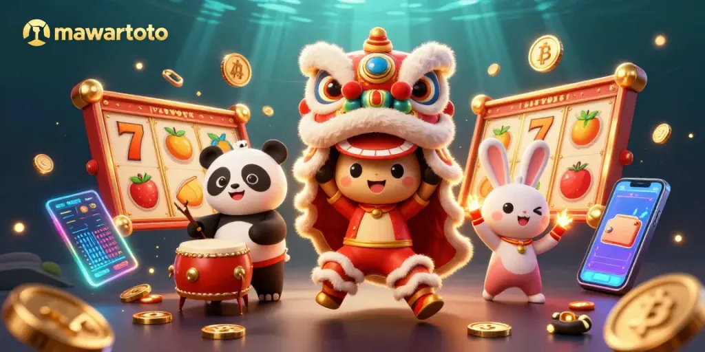 Mawartoto slots come alive with animated characters performing in vibrant casino-themed scene.