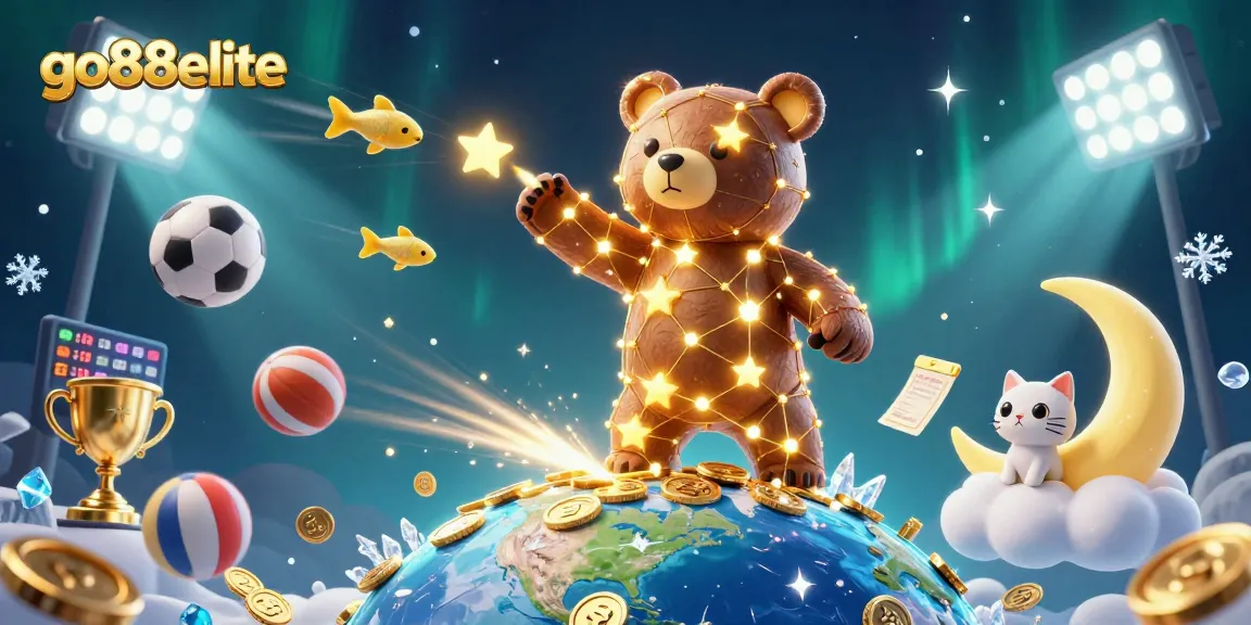 Experience excitement at go88elite with a vibrant 3D casino illustration featuring a constellation bear and golden coins.