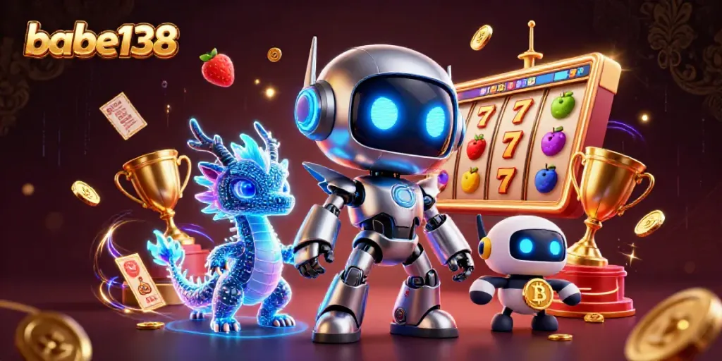 Menangkan hadiah besar di babe138 dengan simbol slot dan robot cyberpunk.