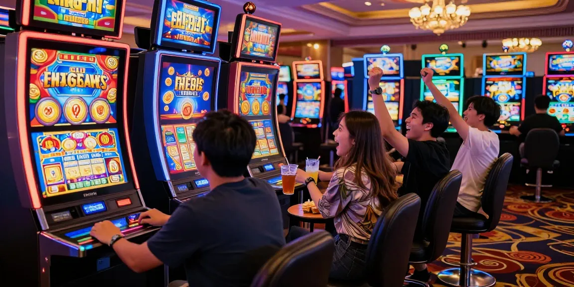 Exciting gaming scene showcasing enthusiasts at situs slot machines in a vibrant casino atmosphere.