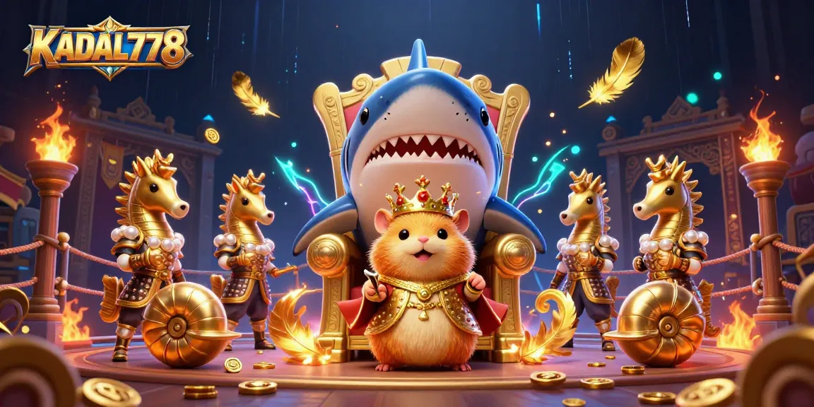 KADAL778 showcases a fierce hamster king in a dynamic casino scene filled with golden elements.