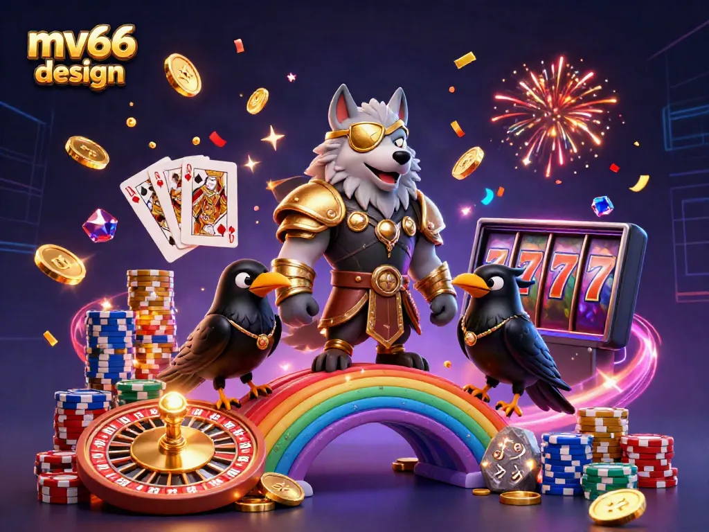 Experience the thrill of mv66 design with a dynamic casino scene featuring Odin and golden elements.