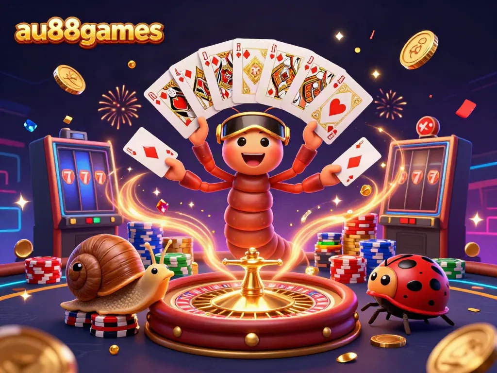 Engage with exciting games at au88games with vibrant casino illustration featuring a lively dealer.