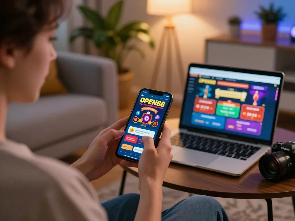 Person enjoying mobile gaming on OPEN88 app, creating a cozy atmosphere for strategic betting.