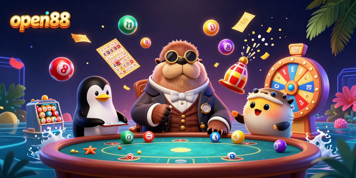 open88 players enjoying vibrant lottery fun with walrus dealer in a detailed underwater scene