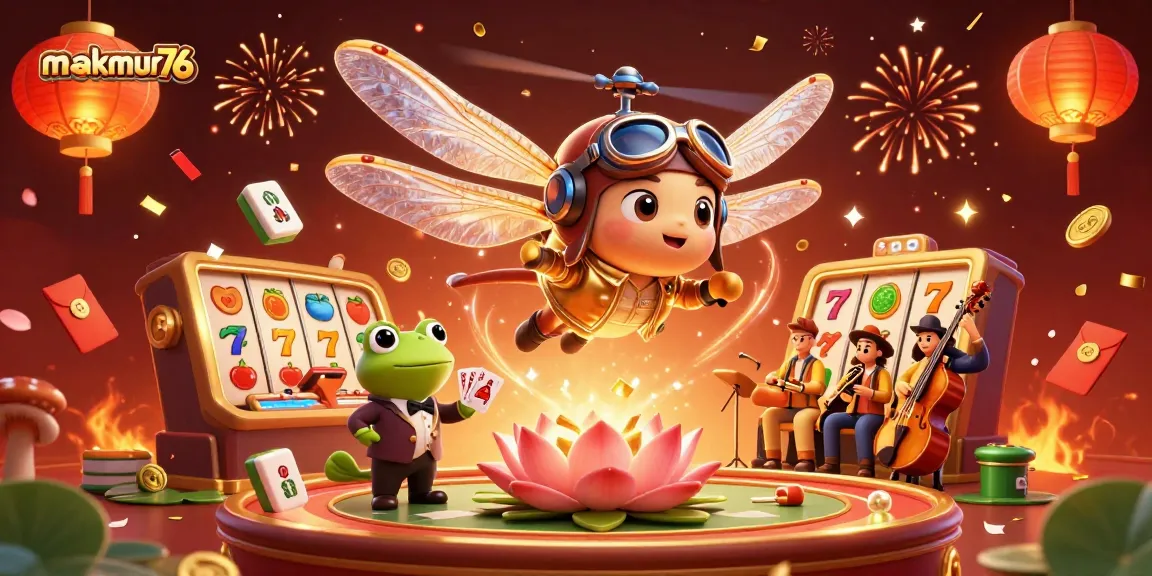 Experience exciting gambling action at makmur76 with vibrant dragonfly pilot, frog dealer, and jazz-playing crickets.