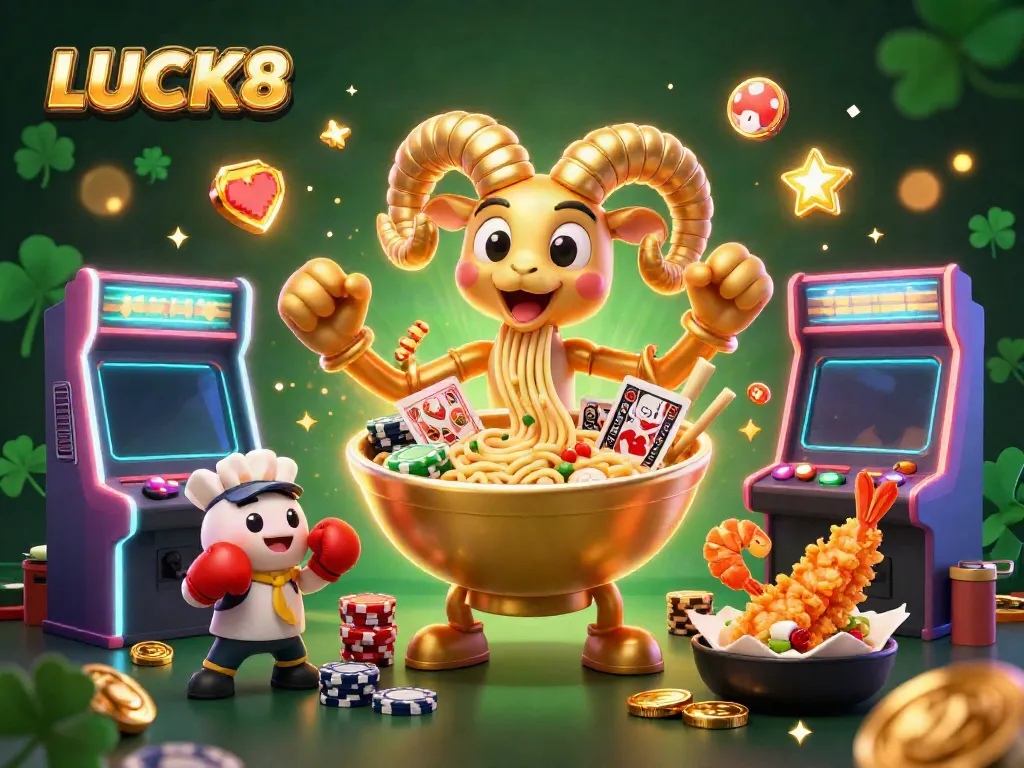 LUCK8 interactive casino illustration showcasing a vibrant scene with characters playing and dealers in action.