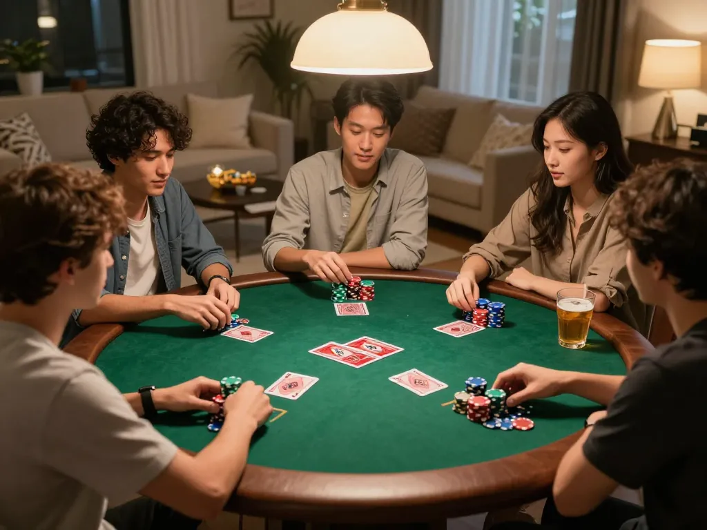 Friends enjoy a thrilling poker game night at home with LC88 essential strategies.