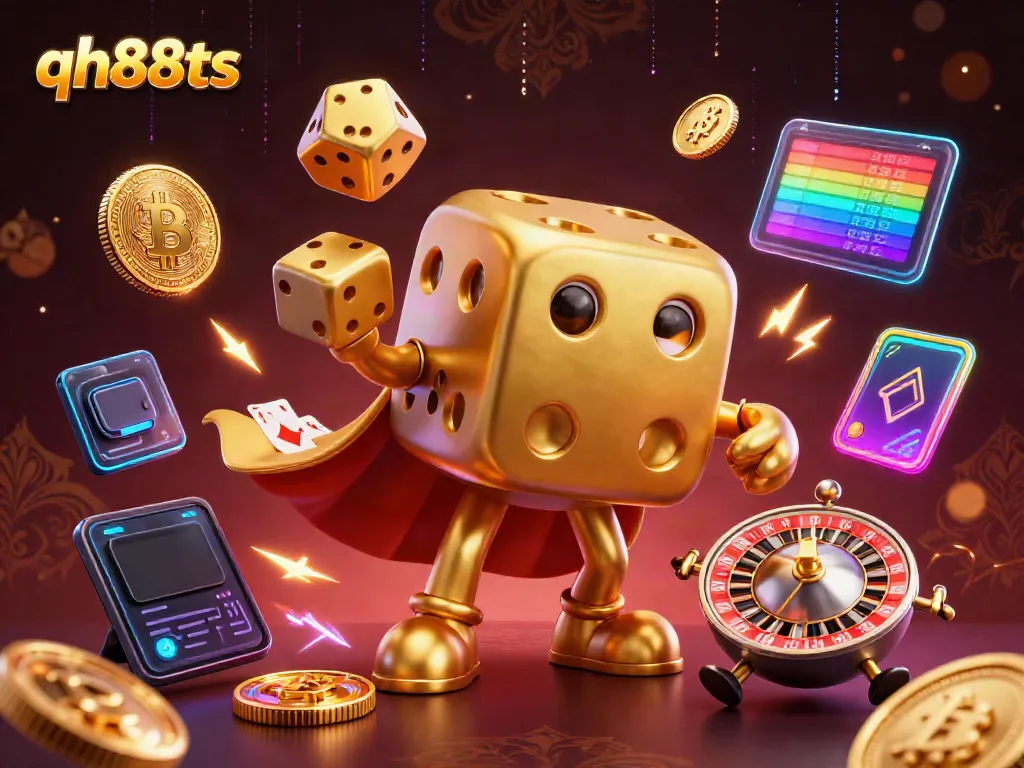 Experience thrilling gaming with qh88ts as golden dice and crypto swirl in an action-packed casino scene.