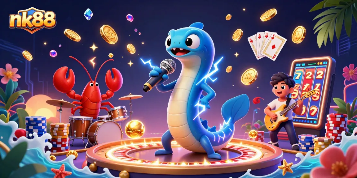 Experience vibrant nk88 casino vibes with electric eel DJing alongside a lobster drummer and seahorse guitarist.