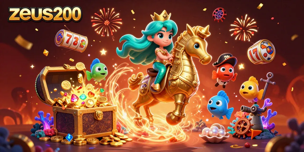 Menggerakkan zeus200 dengan putri duyung 3D dan simbol slot yang berkilau di dalam bawah laut.