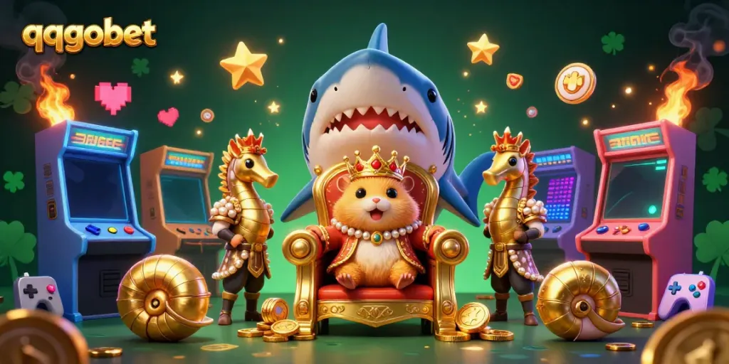 Engage with the exciting world of qqgobet featuring a whimsical scene with a hamster king and gaming elements.