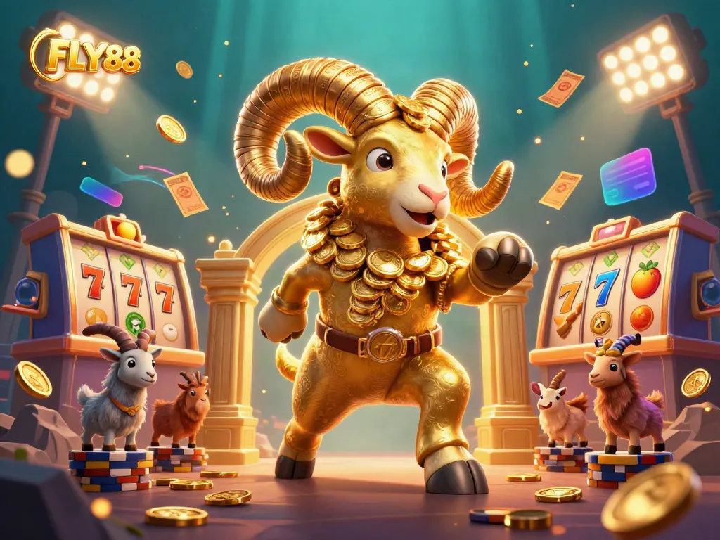 Experience the excitement of FLY88 with vibrant casino elements in a golden-themed 3D illustration.