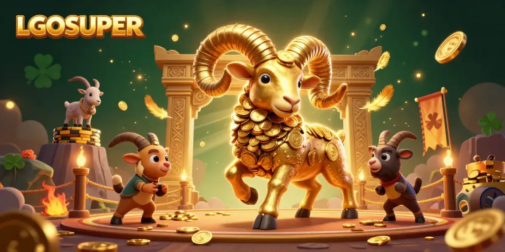 Experience thrilling gaming with LGOSUPER, featuring dynamic 3D characters and vibrant casino elements.
