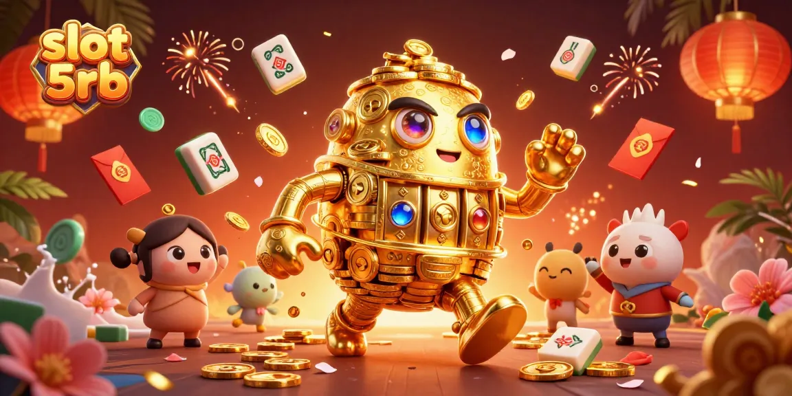 Experience excitement with slot 5rb's dynamic jackpot action featuring a golden golem and festive casino elements.