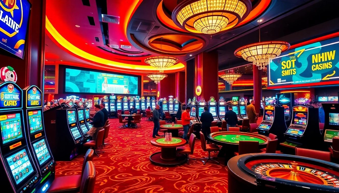 A thrilling scene of slot machines and poker tables showcasing nama situs judi slot online gaming excitement.