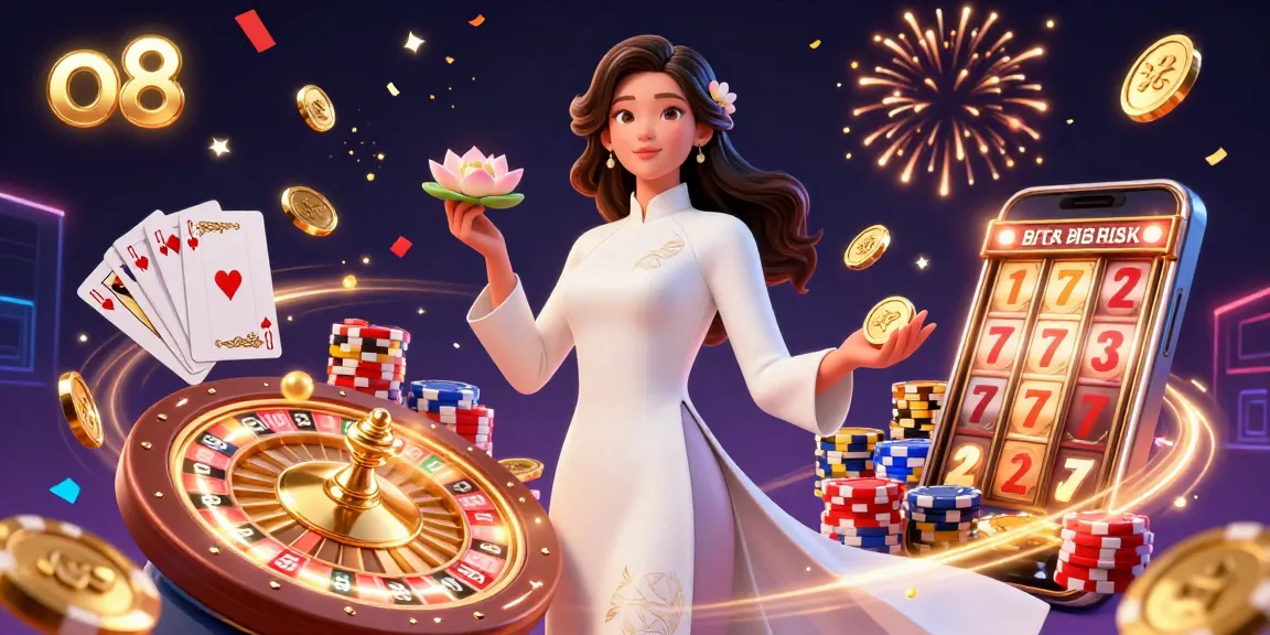 Experience the excitement of o8 with a vibrant scene featuring a graceful Asian woman in casino-style gameplay.