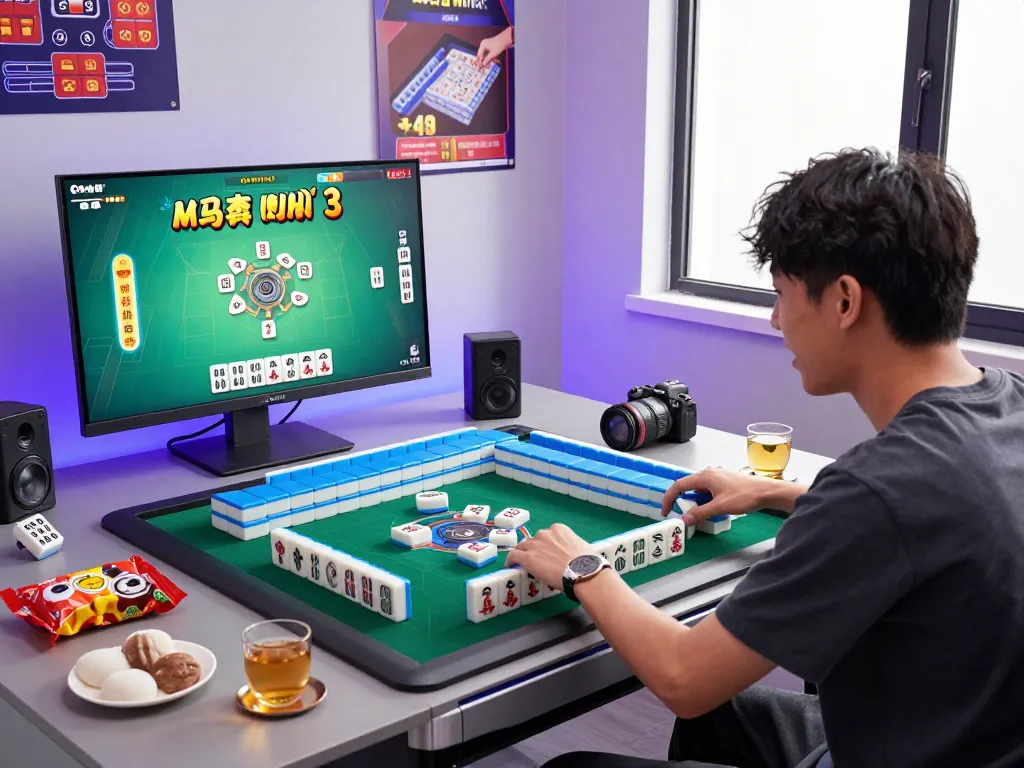Pemain yang terlibat mengalami permainan peluang kemenangan mahjong 3 dalam pengaturan permainan yang hidup dengan batu Mahjong.