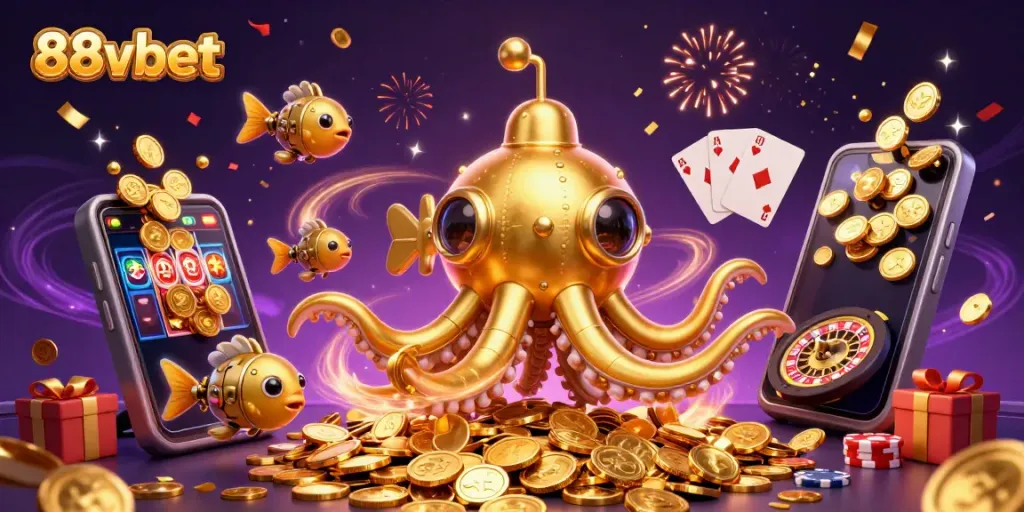 Experience the excitement of 88vbet with mechanical creatures and slot game elements bursting forth.