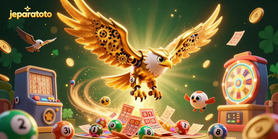 Play exciting lottery games with jeparatoto featuring a golden eagle and colorful bingo elements.