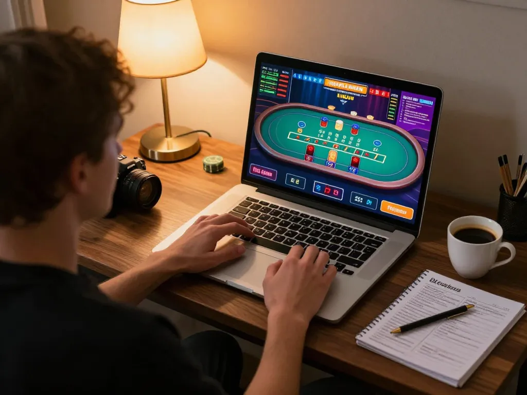 Kuwin player engaging in live dealer games from home, showcasing dynamic gaming atmosphere