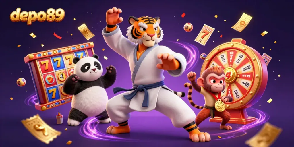 Experience thrilling excitement with depo89's vibrant slot games featuring a kung fu tiger master.