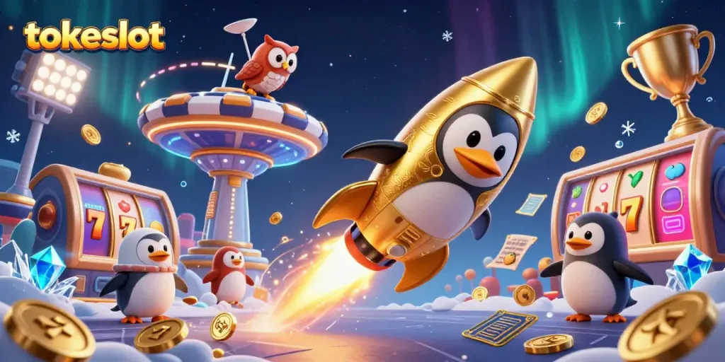 Experience exciting gameplay with tokeslot at the space-inspired casino, showcasing vibrant slot elements!