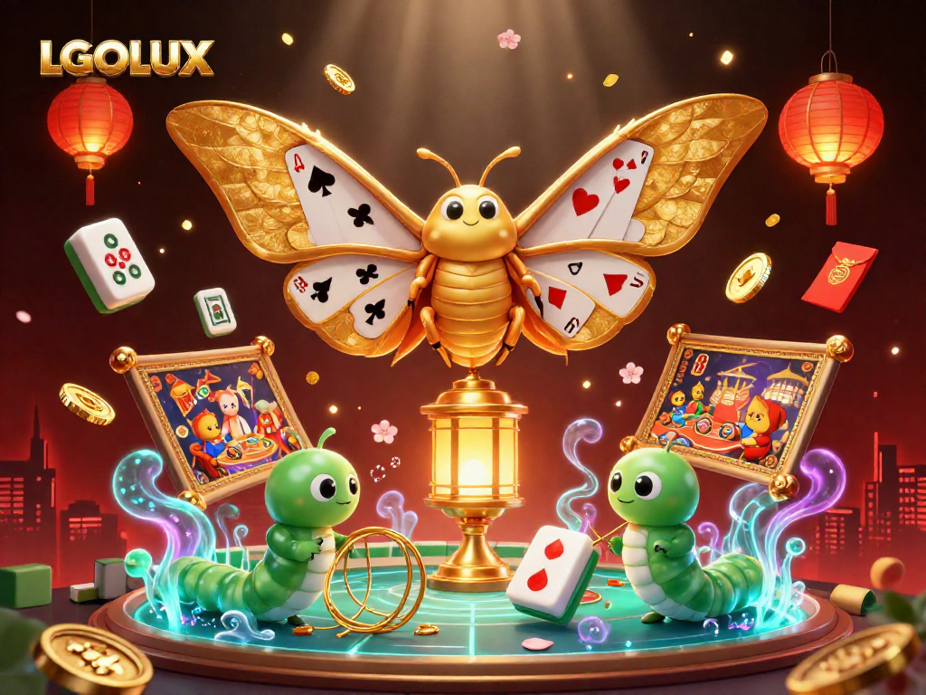 Experience LGOLUX in a vibrant casino scene with colorful characters and festive elements.