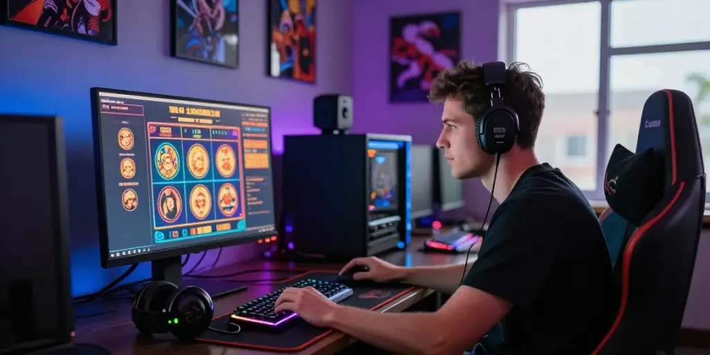 Engaging online gaming scene featuring Seributoto slot game interface with vibrant graphics and a player immersed in the experience.