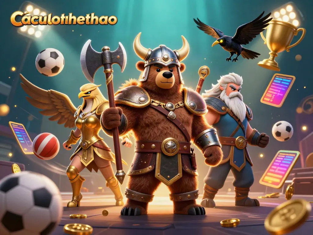 Engage with Cacuocthethao's vibrant sports betting scene featuring dynamic 3D characters and elements.