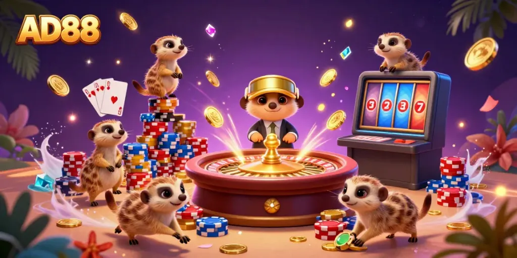 Experience exciting gameplay at AD88 with playful meerkats and glamorous casino elements.