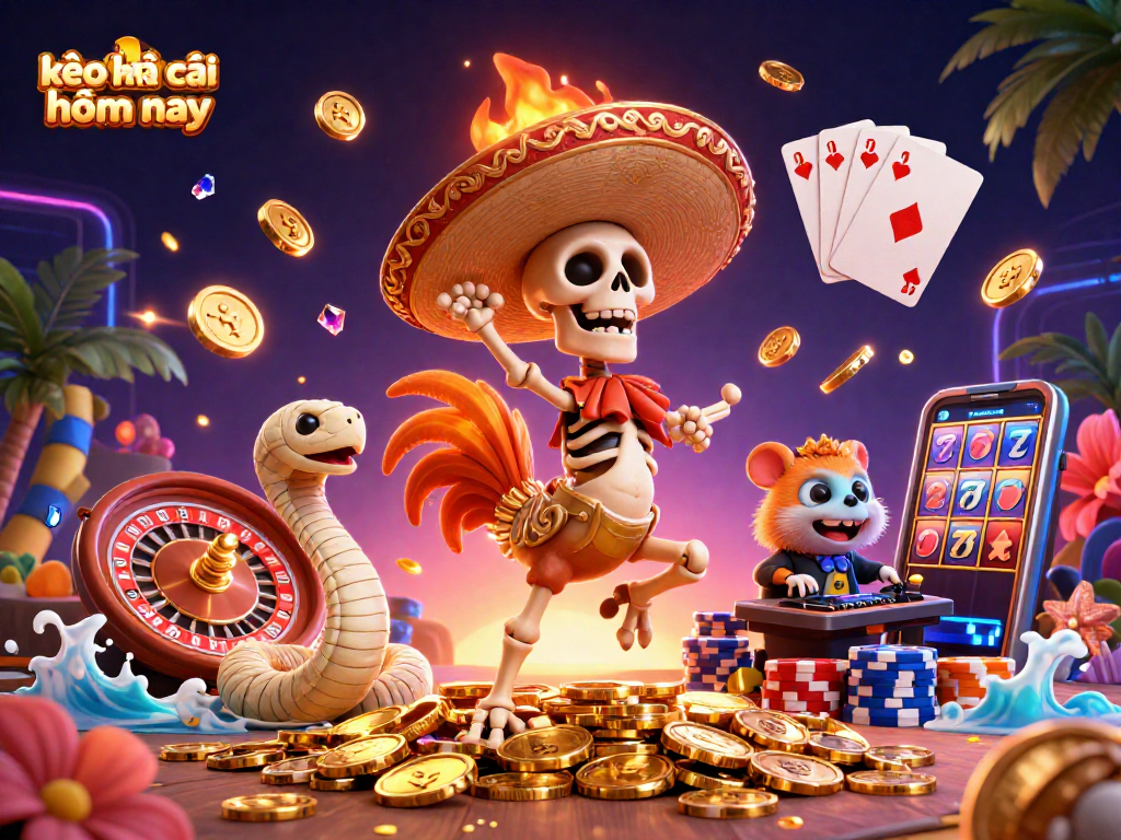 Join the action at kèo nhà cái hôm nay with a vibrant 3D casino celebration featuring fun characters!