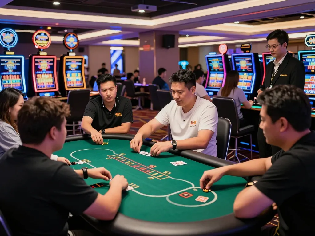 Engaging online gambling scene featuring players enjoying games at MM88 casino with vibrant atmosphere and modern design.