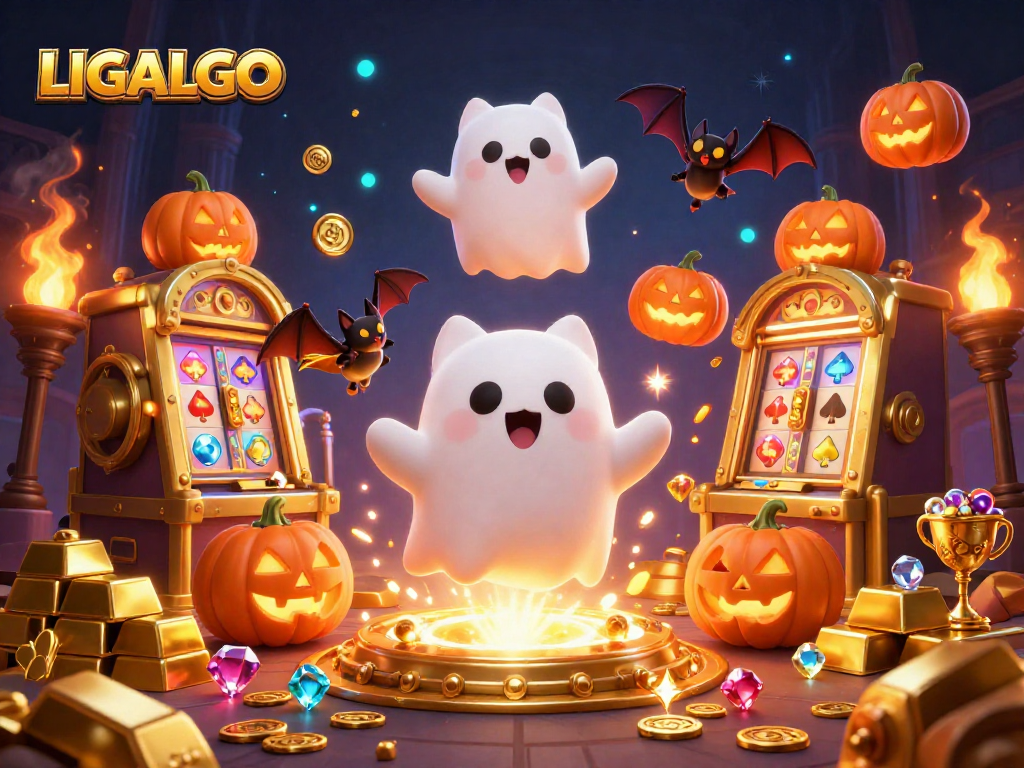 LIGALGO brings excitement to players with a vibrant casino scene featuring a friendly ghost cat and treasures.