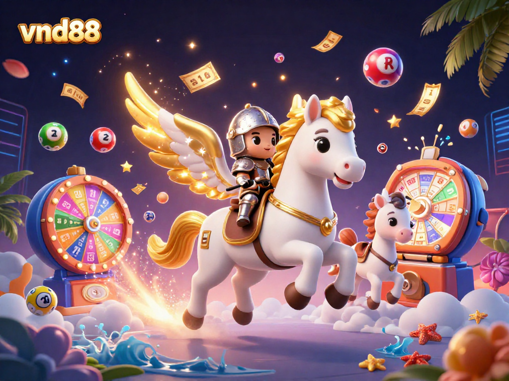 Experience epic wins at vnd88 with a vibrant, dynamic gambling adventure illustration featuring games and prizes