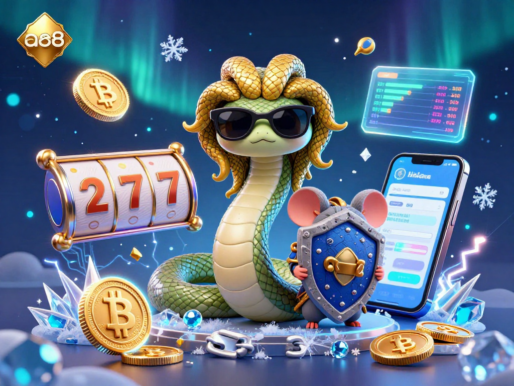 Engage with the exciting world of ao88 while surrounded by vibrant crypto gaming elements and friendly characters.