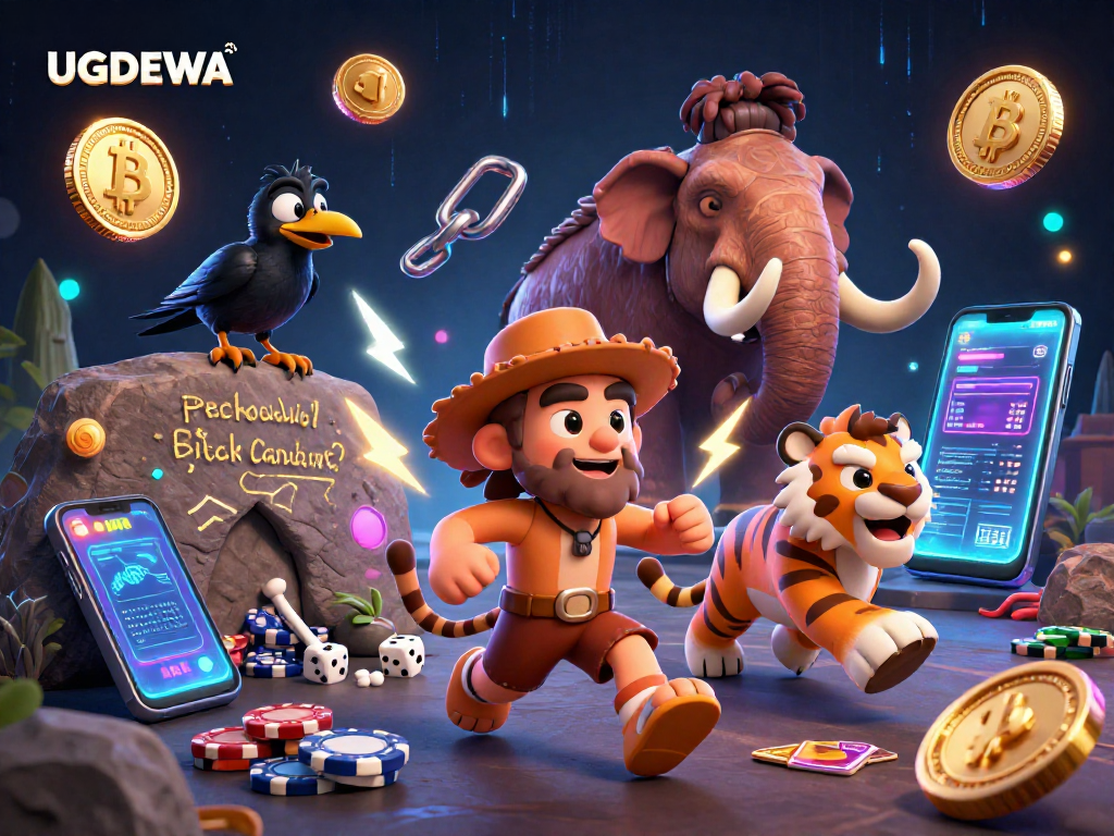Engage in casino action with UGDEWA's vibrant 3D casino scene featuring a prehistoric duo