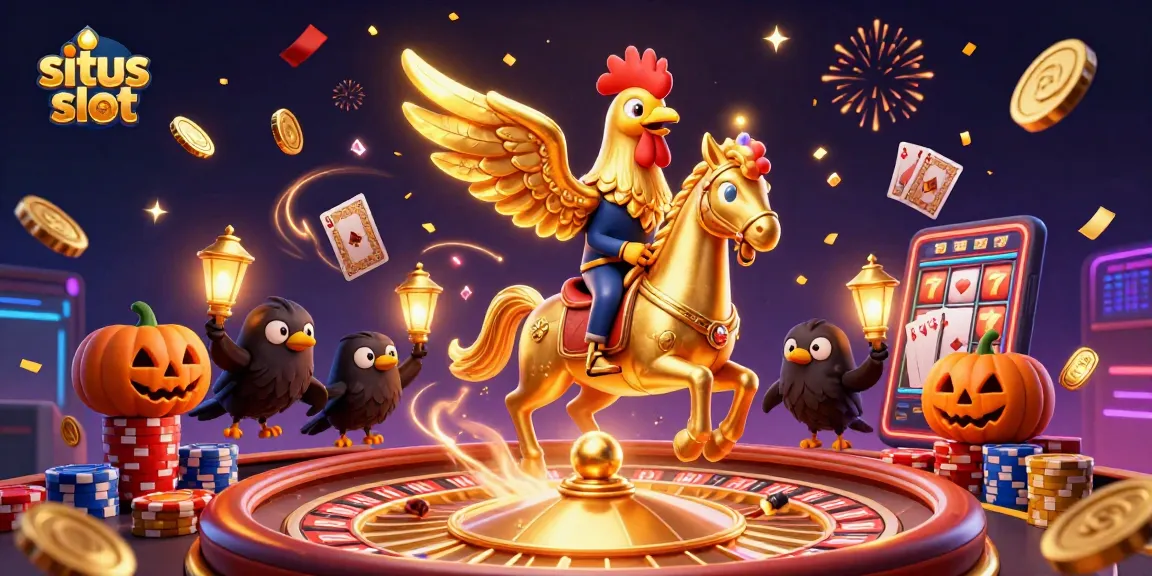 Permainan situs slot yang menampilkan simbol keberuntungan di tengah kegembiraan kasino malam hari.