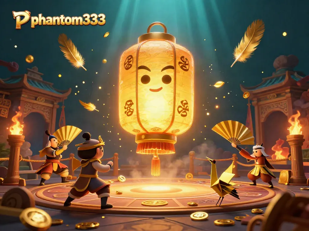 Engage with phantom333 in a vibrant casino scene filled with golden lanterns and dynamic game elements.