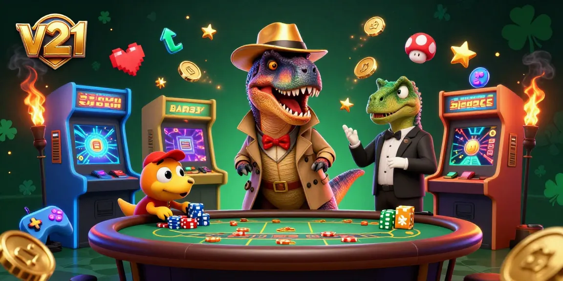 v21 menghadirkan aksi kartu kelas atas dengan velociraptor dan stegosaurus di meja blackjack yang dinamis.