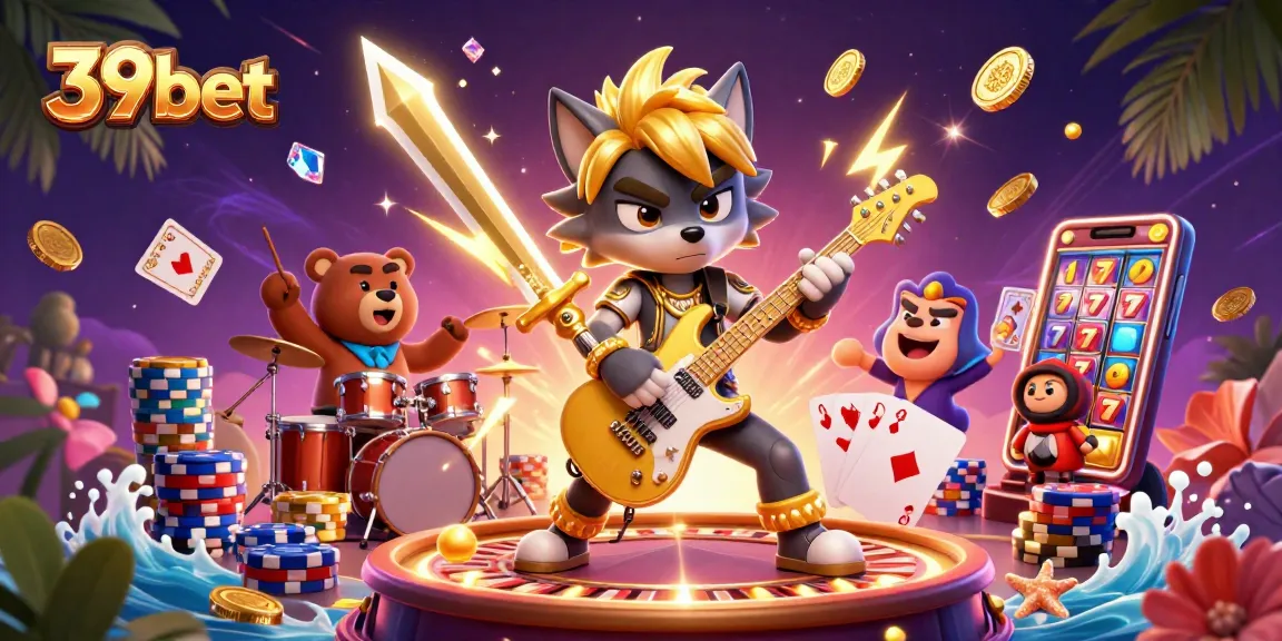 39bet offers exciting casino thrills with cartoon characters enjoying games like slots and roulette.