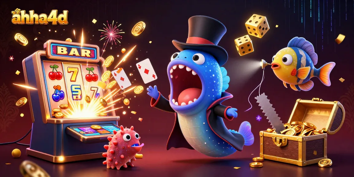 Play slots at ahha4d, featuring a magical underwater performance with vibrant casino elements.