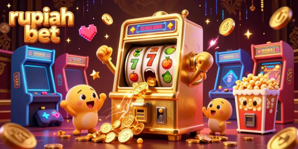 Experience the thrills of rupiah bet with vibrant slot machines celebrating a jackpot.