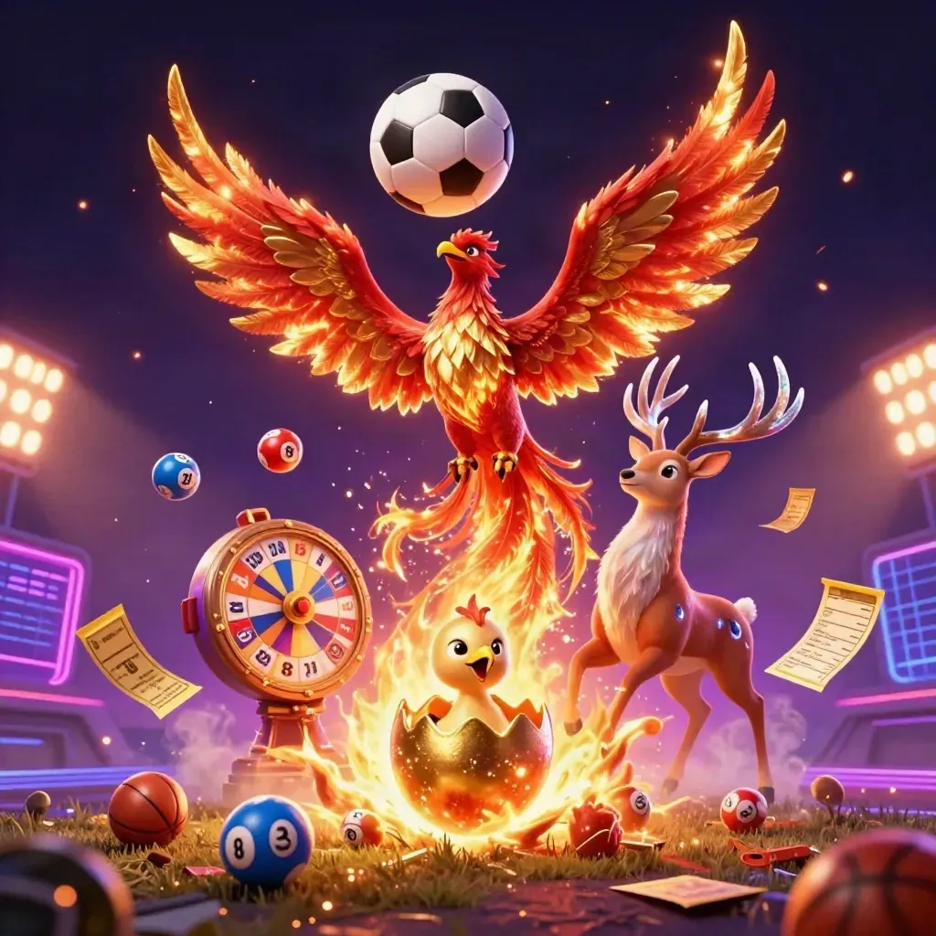 Phoenix emas, rusa kristal, dan bola sepak meledak dengan efek kasino neon.