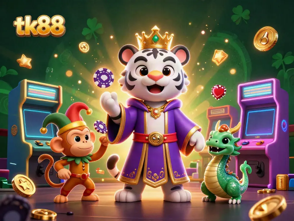 Engage in thrilling gameplay at tk88 with vibrant 3D characters and dynamic casino elements.