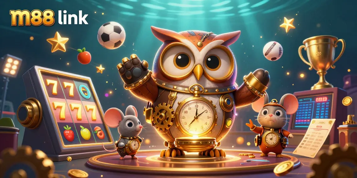 Memenangkan permainan di M88 link dengan slot animasi jackpot yang menawan dan simbol keberuntungan berkilau.