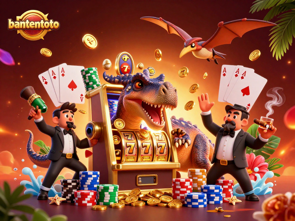 Gambarkan bantentoto saat menghadapi jackpot dengan tanda slot dan manajer kasino panik.